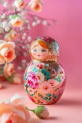 Fototapeta premium Modern Abstract Vinyl Wooden Russian Matryoshka Doll Design Decor