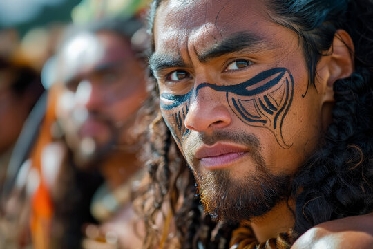 Portrait of polynesian male warrior with necklace