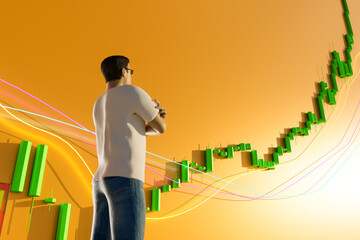 The trader analyzes the price movement of an asset. Abstract graphs and statistics. Trading and financial markets concept.