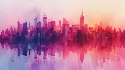 Obraz premium Infuse the city skyline with the energetic essence of bisexual pride colors seen from a unique angle Blend the skyline silhouette in a double exposure for a dynamic and vibrant vis