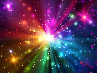 Abstract colorful background with glowing lights and stars.