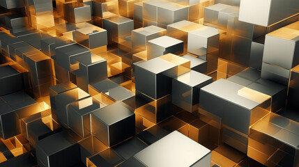 Geometric Abstract Image Pattern Background, Cubic Structures in Metallic Colors, Wallpaper, Background, Cell Phone Cover and Screen, Smartphone, Computer, Laptop, 16:9 Format - PNG