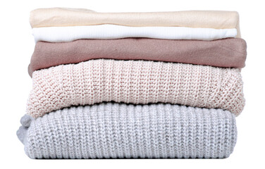 Stack folded sweater clothing on white background isolation