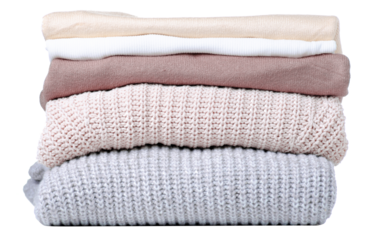 Stack folded sweater clothing on white background isolation
