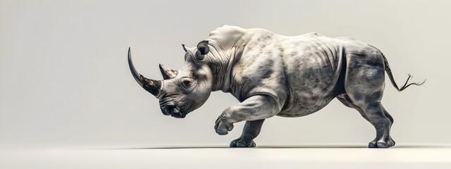 Muscular Rhinoceros with Fist Raised in Fierce Studio Battle on White Background