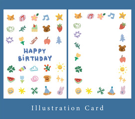 teddy bear, bunny ,gift , flower and plants on colorful flora frame for card decoration. illustration border.