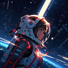 Fototapeta premium Retro flyer art with a robot DJ and a person dancing in a club at night