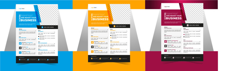 a bundle of3 templates of different colors a4 flyer template. modern business flyer template and creative design and editable vector template design.