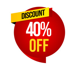 Red sale label, Sale tag, Discount 40% off