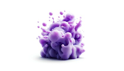 Purple soap foam splashed in slow motion against a white background.