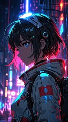 Retro flyer art with a robot DJ and a person dancing in a club at night