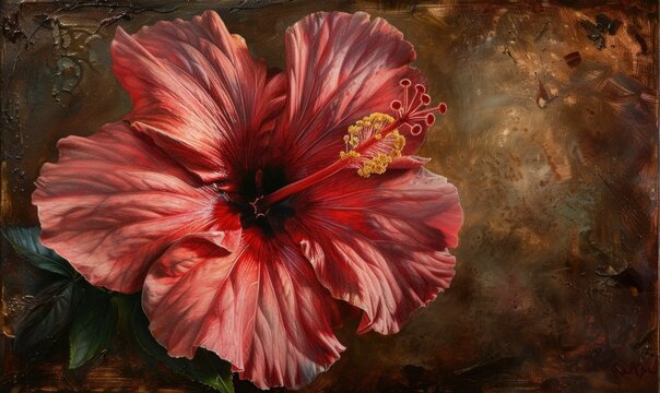 Hibiscus in oil painted grunge textured background