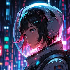 Retro flyer art with a robot DJ and a person dancing in a club at night