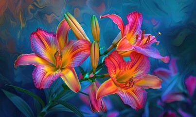 Lilies on multicolored background