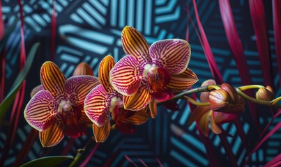 Orchids with abstract geometry background