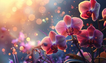 Orchids on multicolored background