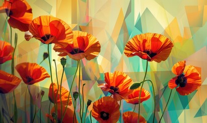 Poppies on abstract background