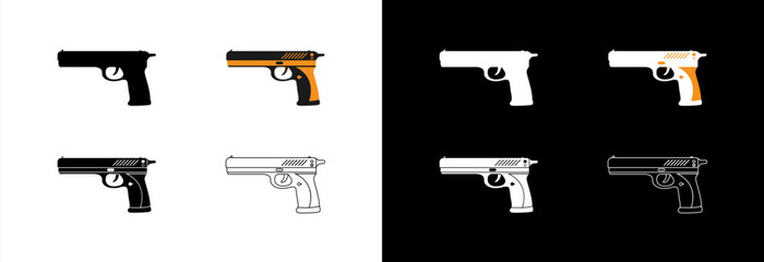 Gun icon on white and black background. Military weapons for protection.