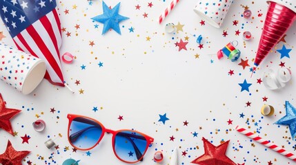 Obraz premium Independence Day theme with American flag on white background with copy space