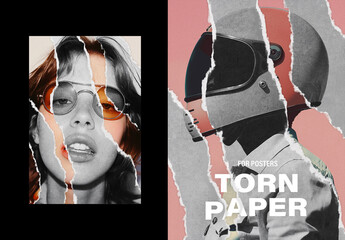 Mixed Torn Paper Poster Photo Effect Mockup