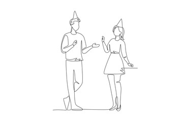 Employees chatting at an office party. Office parties concept one-line drawing