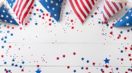 Obraz premium Independence Day decorations with an American flag and blank white space
