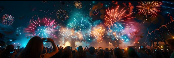 Fototapeta premium Vibrant Fireworks Display Lighting up the Night Sky During a Festive