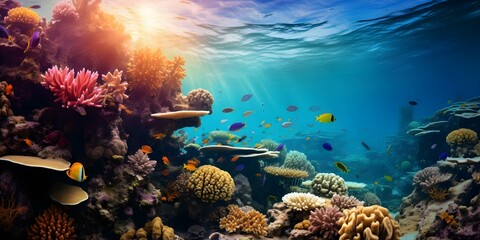 Vibrant marine life within colorful coral reefs of the oceans depths. Concept Marine Life, Coral Reefs, Ocean Depths, Underwater Photography, Vibrant Colors