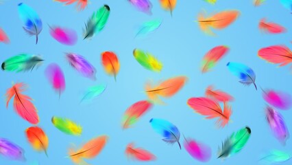 Blue background with colorful feathers illustration