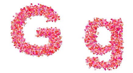 letter G made of red hearts. Heart shapes alphabet.