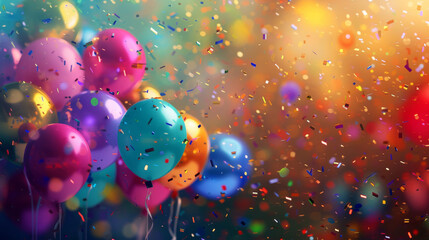 Colorful balloons and confetti at a party celebration