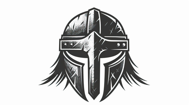 Visigoth warrior helmet illustration, modern graphic design, isolated, copy and text space, close-up, macro, white background, black and white. Template, banner, background, wallpaper, backdrop