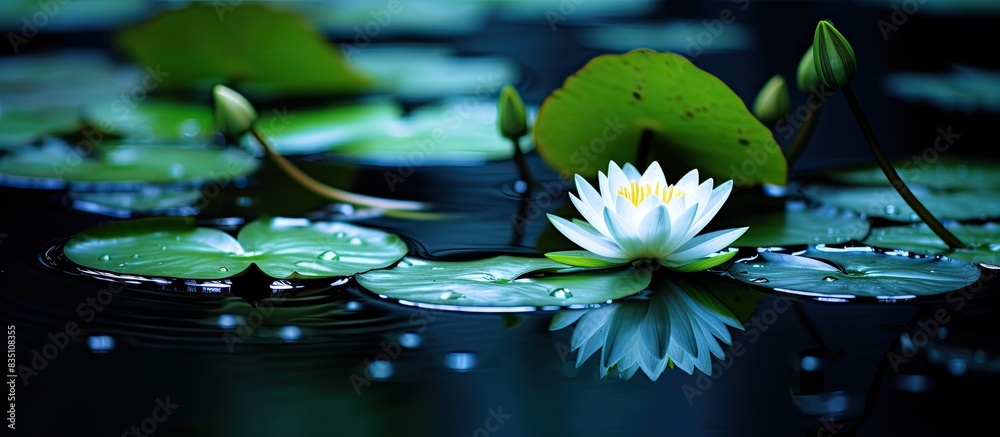 Aufkleber a beautiful aquatic flower with round leaves floating on the water surface, often seen in serene pon