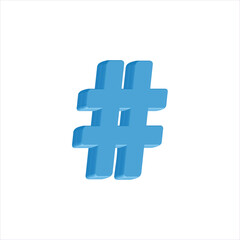 3d Realistic Hashtag symbol and blue color vector illustration