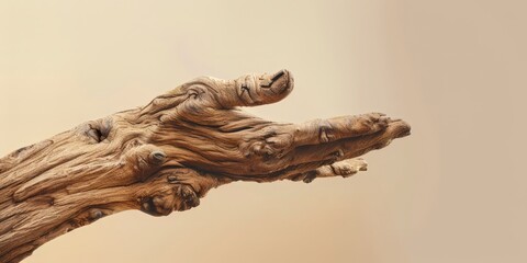 Fototapeta premium Sculpture en bois en forme de main allongée, fond beige