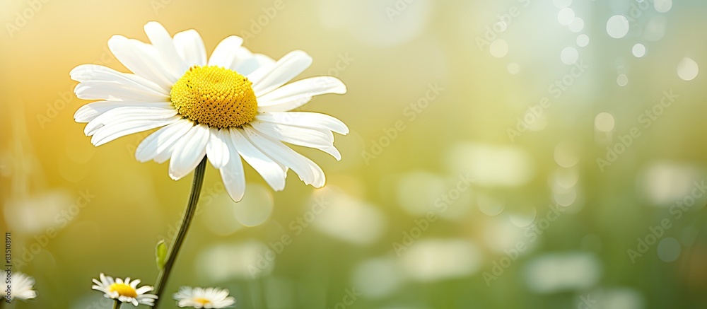 Poster A chamomile flower covered in pollen on a sunny summer morning, with an empty area for adding text or images known as a 'copy space image.'