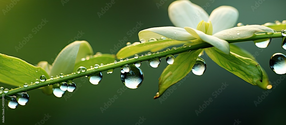 Aufkleber Raindrops glisten on a fresh jasmine bud in a serene setting with copy space image.