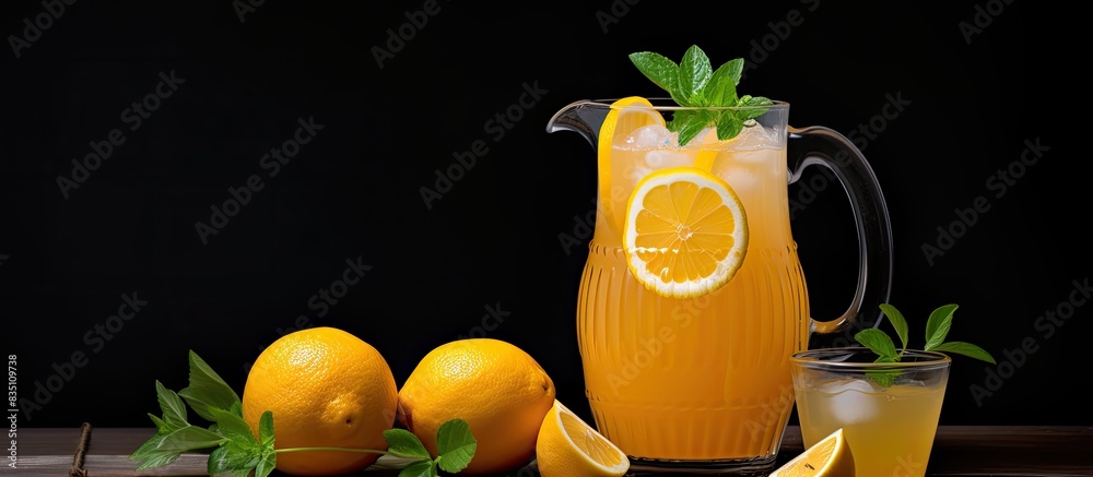 Aufkleber a homemade pitcher of orange lemonade is displayed on a gray backdrop with a focused shot, creating 