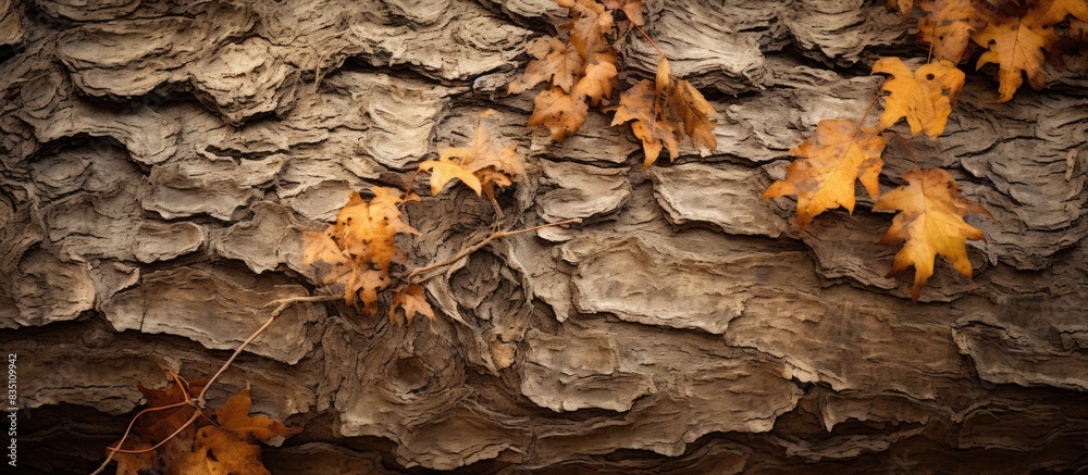 Poster close-up shot of an autumnal old tree trunk showcasing natural textures with a copy space image.