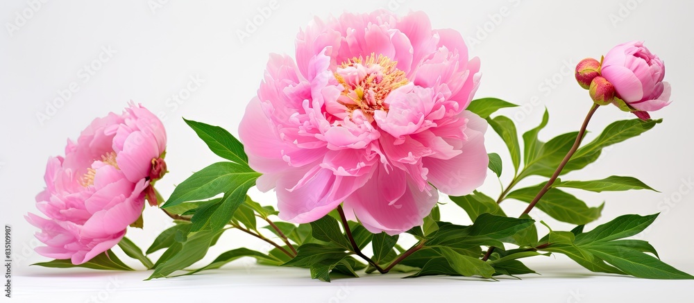 Aufkleber peony flower in full bloom against a white background with copy space image.