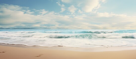 Scenic seascape featuring sandy shores and a tranquil ocean view, perfect for background images with copy space image.