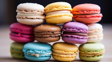 Obraz premium A stack of colorful macarons in a variety of flavors,