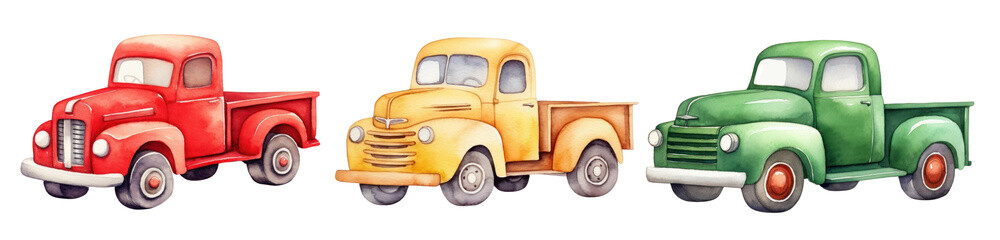 Fototapeta premium Car watercolors png cut out element set