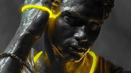 Close-Up Portrait of a Man With Neon Yellow Lights