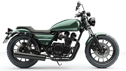 Stylish green cross motorcycle on white background