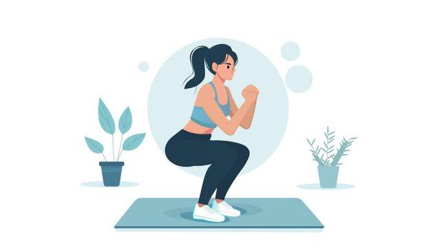 Video illustration of a girl doing sports. The concept of a healthy lifestyle. Animated cartoon