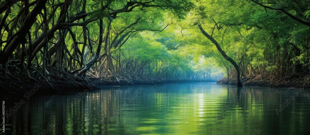 Poster scenic mangrove forest in the stunning sundarbans with a beautiful copy space image.
