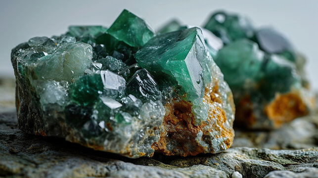 Raw Green Aventurine Crystal On Blurry Background