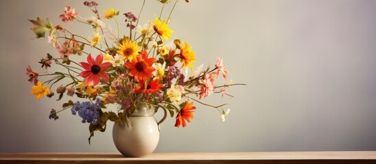 Wildflowers beautifully arranged in a vase, with copy space image.