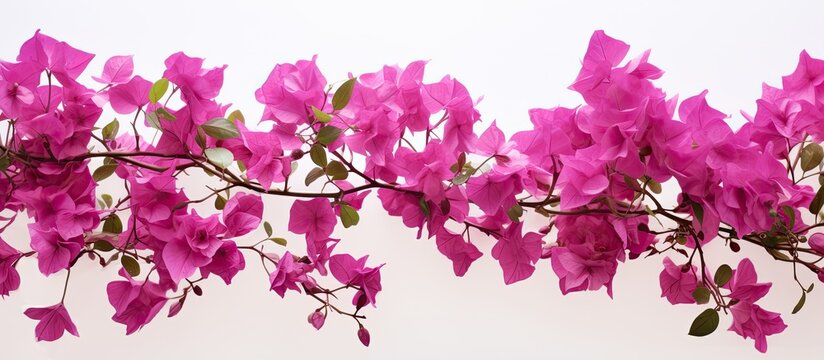 Bougainvillea flowers in solitude against a plain white backdrop with space to insert an image. with copy space image. Place for adding text or design